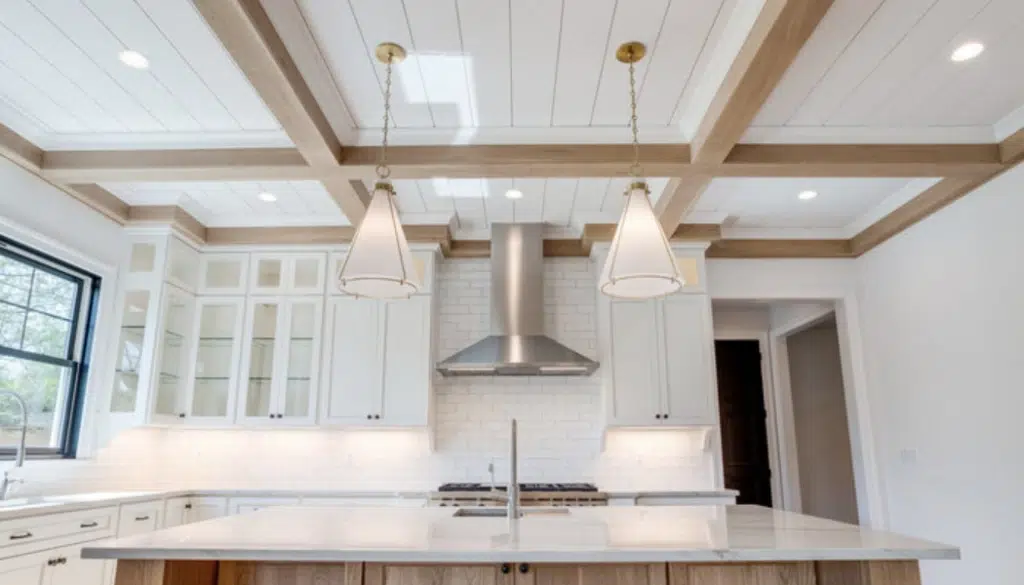 A bright kitchen with architectural lighting